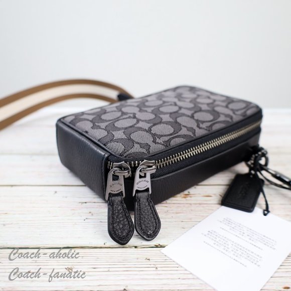 NWT Coach C8237 Stanton Crossbody In Signature Jacquard in Gunmetal/Black - Picture 11 of 14